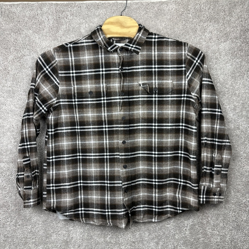 William Rast Button Front Shirt Mens XL Brown Plaid Cotton Long Sleeve‎